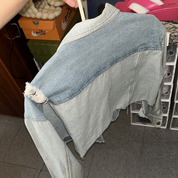 Cropped Jean Jacket w Rips - Picture 2 of 3